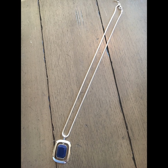 Long Silver and Blue Statement Pendent - Picture 3 of 7